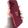 thumbnail image 1 of Compatible with iPhone 12 Pro Max Case for Women, Bronzing Luxury Heart Phone Case Cute Soft TPU Shockproof Full Camera Lens Protective Cover for iPhone 12 Pro Max 6.7 Inch - Burgundy, 1 of 7