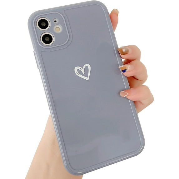 Compatible with iPhone 12 Pro Max Case for Women Girls, Cute Love Heart Pattern Soft Slim TPU Protective Bumper Phone Case for iPhone 12 Pro Max 6.7" -Blue gray