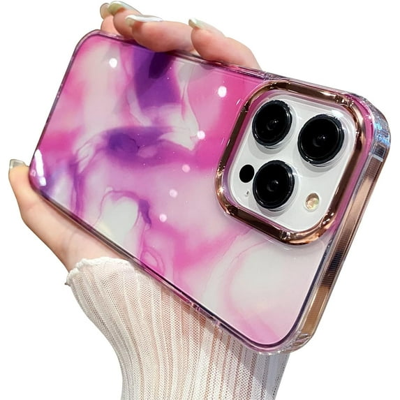Compatible with iPhone 12 Pro Max Case for Women Girls,Luxury Shiny Fashion Gradient Glitter Bling Cute Clear Acrylic Plate Shockproof Watercolor Case for iPhone 12 Pro Max(Ink Purple)