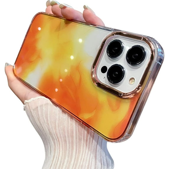 Compatible with iPhone 12 Pro Max Case for Women Girls,Luxury Shiny Fashion Gradient Glitter Bling Cute Clear Acrylic Plate Shockproof Watercolor Case for iPhone 12 Pro Max(Ink Yellow)