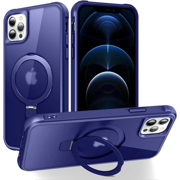 Compatible with iPhone 12 Pro Max Case & iPhone 13 Pro Max Case with Invisible  O-Ring Stand Case for iPhone 12 & 13 Pro Max 6.7" [Compatible with MagSafe][Great Grip Feeling], Navy