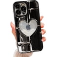thumbnail image 1 of Compatible with iPhone 12 Pro Max Clear Glitter Case 6.7 Inch, Cute 3D Design Love Heart Pattern Plating Bling Case for Women Girls Soft TPU Shockproof Camera Protective Back Cover-Black, 1 of 11