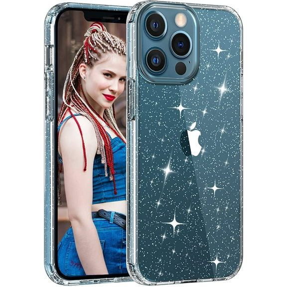 Compatible with iPhone 12 Pro Max Clear Glitter Case, Hybrid Protective Phone Case Slim Transparent Anti-Scratch Shock Absorption Bumper Cover for iPhone 12 Pro Max (6.7 inch) (2020), Glitter