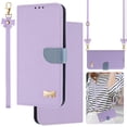 thumbnail image 1 of Compatible with iPhone 12 Pro Max Crossbody Wallet Case,RFID Blocking Card Holder Slots Soft PU Leather+Inner TPU Magnetic Closure Shoulder Strap& Wrist Strap Bow Design Phone Case,Purple, 1 of 12