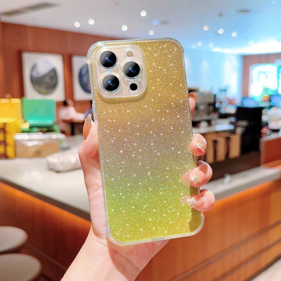 Compatible for iPhone 12 Pro Max Glitter Case, Sparkly Shiny Bling Paper Clear Phone Case, Shockproof Protective Slim Lightweight Gradient Shell Cover for iPhone 12 Pro Max, Gold