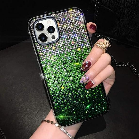 Compatible with iPhone 12 Pro Max Glitter Diamond Case Cute Bling Rhinestone Sparkle Shiny Crystal Bumper Luxury Case for Girls Women Protective Cover 3D Handmade Case 6.7 inch Green