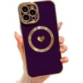 thumbnail image 1 of Compatible with iPhone 12 Pro Max Magnetic Case-6.7 Inch, Luxury Love Heart Pattern Plating Phone Case, Compatible with MagSafe for Women Girls Shockproof Back Cover-Purple, 1 of 10