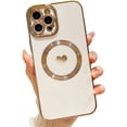 thumbnail image 1 of Compatible with iPhone 12 Pro Max Magnetic Case-6.7 Inch, Luxury Love Heart Pattern Plating Phone Case, Compatible with MagSafe for Women Girls Shockproof Back Cover-White, 1 of 11