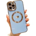 thumbnail image 1 of Compatible with iPhone 12 Pro Max Magnetic Case-6.7 Inch, Luxury Love Heart Pattern Plating Phone Case, Compatible with MagSafe for Women Girls Shockproof Back Cover-Light Blue, 1 of 10