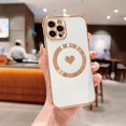 thumbnail image 1 of Compatible with iPhone 12 Pro Max Magnetic Case for Women Girls,Light Luxury Cute Love Heart MagSafe Plating Electroplated Bling Case Raised Full Camera Lens Protection Phone Case-White, 1 of 10