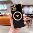 thumbnail image 1 of Compatible with iPhone 12 Pro Max Magnetic Case for Women Girls,Light Luxury Cute Love Heart MagSafe Plating Electroplated Bling Case Raised Full Camera Lens Protection Phone Case-Black, 1 of 6