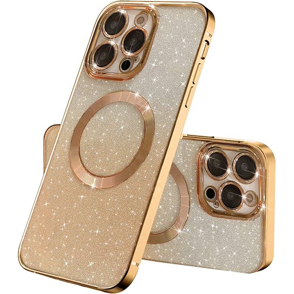 Compatible with iPhone 12 Pro Max Magnetic Gardient Glitter Case, Plating Bling Cute Case with MagSafe for Women Girls Full Camera Protector Back Cover for iPhone 12 Pro Max 6.7'' Gold