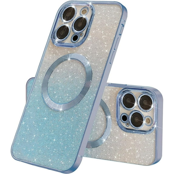 Compatible with iPhone 12 Pro Max Magnetic Gardient Glitter Case, Plating Bling Cute Case with MagSafe for Women Girls Full Camera Protector Back Cover for iPhone 12 Pro Max 6.7'' Blue