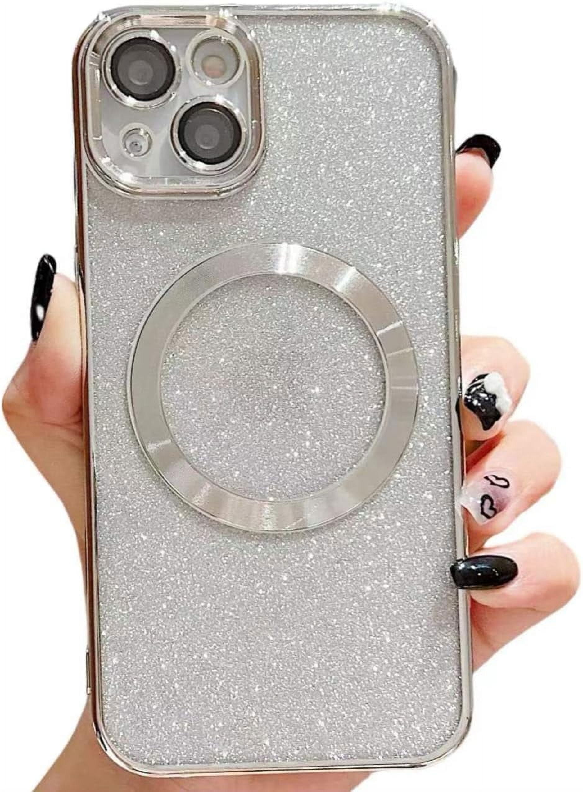 Custodia Per IPhone 13 Pro Max Con Paillettes E Strass Argento – Compatibile MagSafe – TPU Morbido