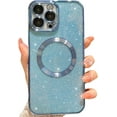 thumbnail image 1 of Compatible with iPhone 12 Pro Max Magnetic Glitter Case, Luxury Plating Cute Bling Clear Phone Case, Compatible with MagSafe for Women Girls with Camera Protector Back Cover - Light Blue, 1 of 10