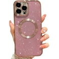 thumbnail image 1 of Compatible with iPhone 12 Pro Max Magnetic Glitter Case, Luxury Plating Cute Bling Clear Phone Case, Compatible with MagSafe for Women Girls with Camera Protector Back Cover - Pink, 1 of 10