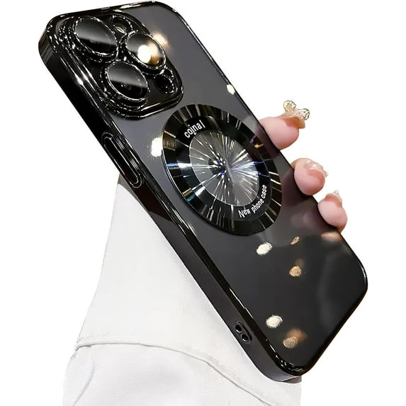 Compatible with iPhone 12 Pro Max Magnetic Transparent Case,Luxury Plating Bling Clear Shockproof MagSafe Case with Full Camera Len Protector for iPhone 12 Pro Max Women Girl Men-Elegant Black