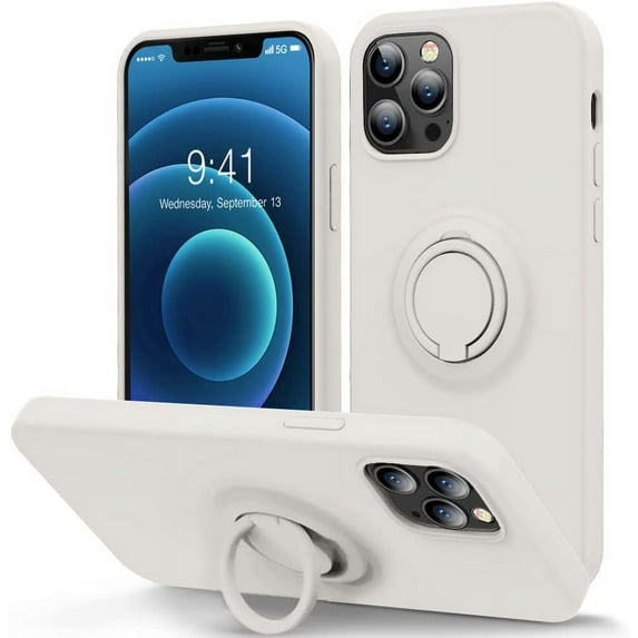 Compatible with iPhone 12 Pro Max Phone Case 6.7 inch with Ring Kickstand | Super Soft Microfiber Lining | Anti-Scratch Full-Body Shockproof Protective Case for iPhone 12 Pro Max - Stone
