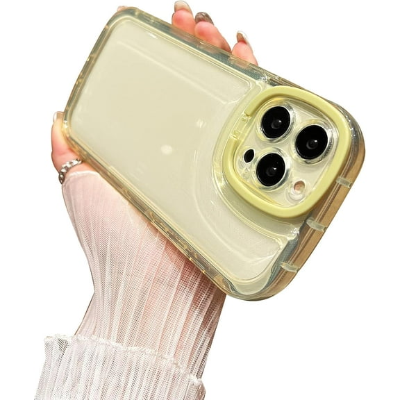 Compatible with iPhone 12 Pro Max Phone Case, Cute Clear with Camera Holder Protective Case, Design for Women/Girls Soft TPU Shockproof Creative Cases for iPhone 12 Pro Max-Yellow