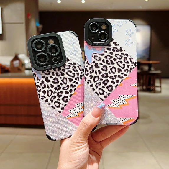 Compatible for iPhone 12 Pro Max Phone Case,Cute Leather Leopard and spot Cow Splicing Patter,Soft TPU Full Camera Lens Protective Shock Women Protection Cover for iPhone 12 Pro Max-Silvery