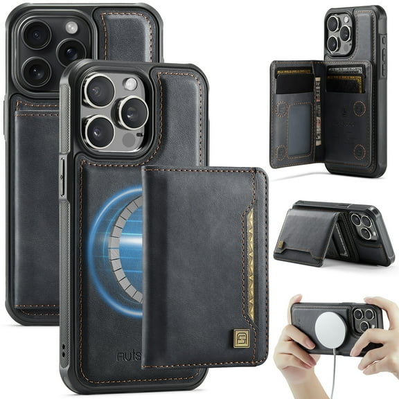 Compatible With iPhone 12 Pro Max Phone Case,Magnetic 2 in 1 Detachable Wallet Case,With Card Holder,Kickstand,Compatible Magsafe,PU Leather Shockproof Heavy Duty Phone Case Cover,Black