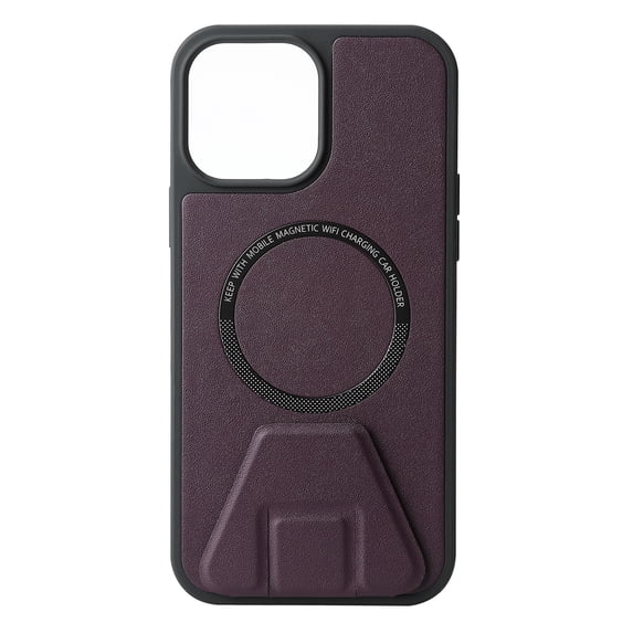 Compatible With iPhone 12 Pro Max Phone Case Magnetic Design Wireless Charging Car Holder Hidden Kickstand Lightweight Shockproof Anti-Fingerprint PU Leather Solid Color Phone Case,Purple