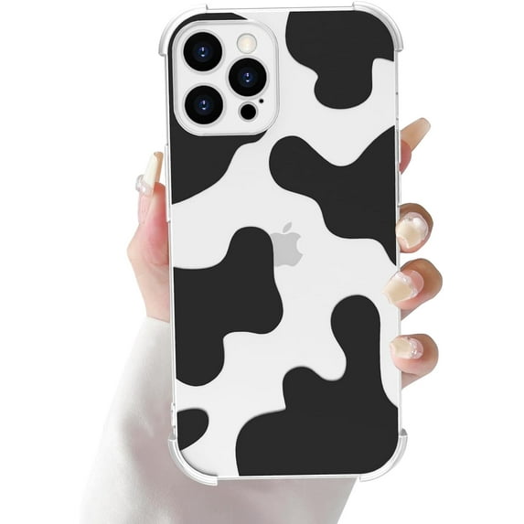 Compatible with iPhone 12 Pro Max Phone Case for Women, Transparent Shell Four Corner Protection Edge with Cute Cow Print Design, Lens Edge Raised Protection for iPhone 12 Pro Max 6.7"-Black