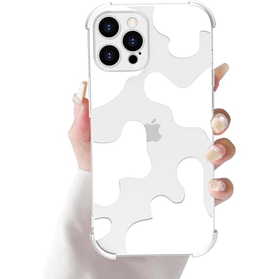 Compatible with iPhone 12 Pro Max Phone Case for Women, Transparent Shell Four Corner Protection Edge with Cute Cow Print Design, Lens Edge Raised Protection for iPhone 12 Pro Max 6.7"-White