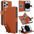 thumbnail image 1 of Compatible with iPhone 12 Pro Max Wallet Case, [6 Card Slots] PU Leather ID Credit Holder Folio Flip [RFID Blocking] Kickstand Double Magnetic Clasp Phone Cover & Wrist Strap,Brown, 1 of 12