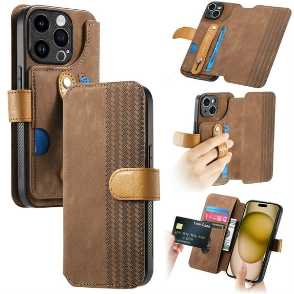 Compatible with iPhone 12 Pro Max Wallet Case with RFID Blocking Card Holder,With Wrist Strap, PU Leather Flip Case with Kickstand and Magnetic Closure, Shockproof Interior Protective Cover,Brown
