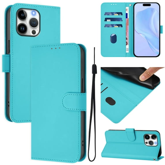 Compatible with iPhone 12 Pro Max Wallet Case with RFID Blocking Credit Card Holder, PU Leather Folio Flip Kickstand Protective Shockproof Anti-fall Phone Case Cover Women Men,Lagon