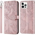 thumbnail image 1 of Compatible with iPhone 12 Pro Max Wallet Case Women Leather Flip with Wrist Strap Kickstand Magnetic Shockproof with Card Holder Protective Case for iPhone 12 Pro Max Life Tree Rose Gold, 1 of 7