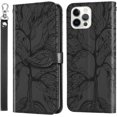 thumbnail image 1 of Compatible with iPhone 12 Pro Max Wallet Case Women Leather Flip with Wrist Strap Kickstand Magnetic Shockproof with Card Holder Protective Case for iPhone 12 Pro Max Life Tree Black, 1 of 14