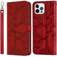 thumbnail image 1 of Compatible with iPhone 12 Pro Max Wallet Case Women Leather Flip with Wrist Strap Kickstand Magnetic Shockproof with Card Holder Protective Case for iPhone 12 Pro Max Life Tree Red, 1 of 14