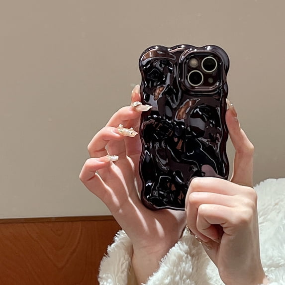 Compatible with iPhone 12 Pro Max Wavy Phone Case, Cute 3D Wave Bubble Pattern and Stylish Wavy Border Soft TPU Protection Shockproof Phone Case for Women Girls for iPhone 12 Pro Max, Black