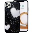 thumbnail image 1 of Compatible with iPhone 12 Pro Max Women Girls Glitter Diamond Heart Mirror Case Luxury Bling Crystal Rhinestone Moon Stars Sequins Soft Silicone Rubber Protective Cover Case 6.7 inch Black, 1 of 1