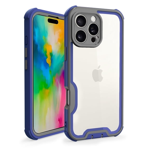 Compatible With iPhone 12 Pro Phone Case,Heavy Duty Durable 4-Layer,Transparent Backplane,Military Grade Drop Protection Shockproof Anti-fall Rugged Bicolor Vivid Phone Case,Darkblue