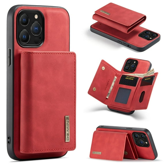 Compatible with iPhone 12 Pro / 12 Removable 2 in 1 Wallet Case,Retro Premium PU Leather Cell Phone Back Cover Magnetic Detachable with Trifold Wallet Credit Card Cash Holder Kickstand Case,Red