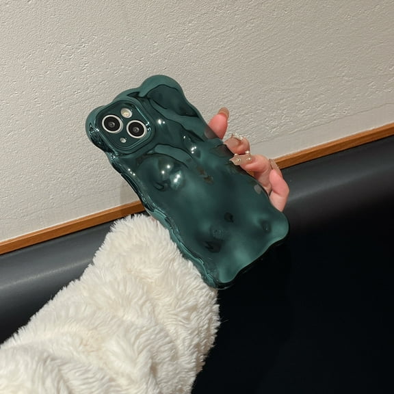 Compatible with iPhone 12 Pro Wavy Phone Case, Cute 3D Wave Bubble Pattern and Stylish Wavy Border Soft TPU Protection Shockproof Phone Case for Women Girls for iPhone 12 Pro, Green