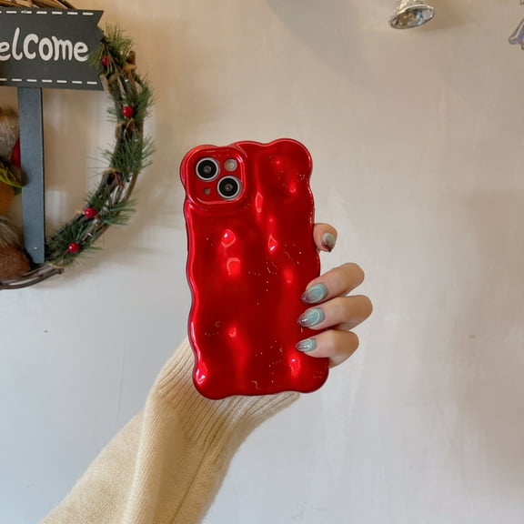 Compatible with iPhone 12 Pro Wavy Phone Case, Cute 3D Wave Bubble Pattern and Stylish Wavy Border Soft TPU Protection Shockproof Phone Case for Women Girls for iPhone 12 Pro, Red