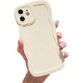thumbnail image 1 of Compatible with iPhone 12 Solid Beige Color Case, Cute Aesthetic Curly Wave Frame Design, Slim Soft Full Camera Protection Phone Cover for Women Girls, 1 of 8