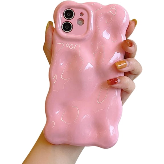 Compatible with iPhone 12 Wavy Phone Case, Cute Coquette 3D Wave Bubble Pattern and Stylish Wavy Border, Soft TPU, Protection Shockproof Phone Case for Women Girls (Pink)