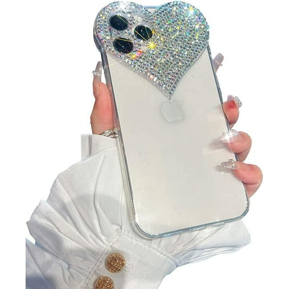 Compatible with iPhone 12 case, 3D Heart Design Phone Cover with Girly Bling Diamond Rhinestone Sparkle Loving Hearts Slim Fit Soft Shockproof Protective Case for Women Girls