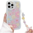 thumbnail image 1 of Compatible with iPhone 12 case Cute Transparent Flower Pattern Mobile Phone case, Flower with Wrist Strap Design, Soft TPU Shock Protection, Suitable for Women and Teenage Girls., 1 of 12