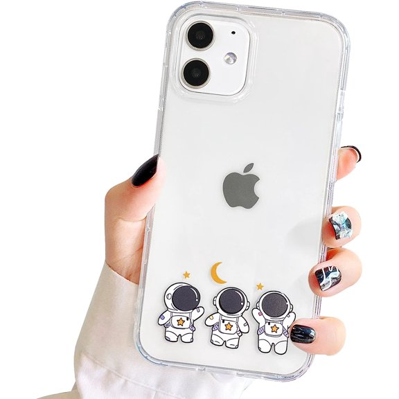 Compatible for iPhone 12 / iPhone 12 Pro Case Clear Cute with Astronaut Outer Space Planet Star Creative Pattern,for Girls Boys Soft TPU Shockproof Slim for iPhone 12/12 Pro-Three Astronaut