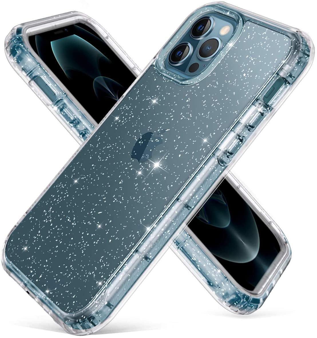 Compatible with iPhone 12 and iPhone 12 Pro Clear Glitter Case, Hybrid Protective Phone Case Slim Transparent Anti-Scratch Shock Absorption for iPhone 12 and iPhone 12 Pro 6.1 inch (2020), Glitter