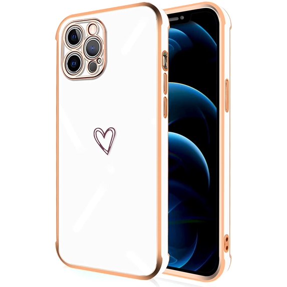 Compatible with iPhone 12 pro 6.1inch Case for Women Girls,Full Camera Lens Protection Raised Reinforced Corners TPU Love Heart Plating Bumper Case Cute Slim Shockproof Case Cover(Milky White)