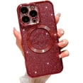 thumbnail image 1 of Compatible with iPhone 12 pro Magnetic Glitter Case-6.1 Inch, Luxury Love Heart Pattern Plating Clear Case, Compatible with MagSafe for Women Girls Shockproof Back Cover-Red, 1 of 14