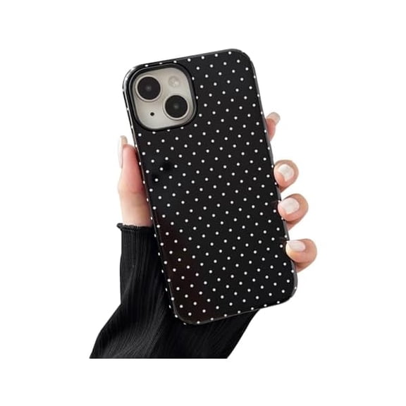Compatible with iPhone 13/14 Case, Fashion Cute Polka Dot Pattern Aesthetic Design for Women, Soft TPU and Hard Back Shockproof Phone Case for iPhone 13/14 6.1 inch, Black