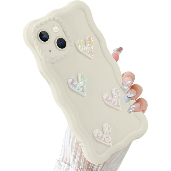 Compatible with iPhone 13 6.1" 2021 Silicone 3D Love Heart Phone Case, Colors Love Heart Wavy Frame Full Protection for iPhone 13 Soft TPU Shockproof Phone Cover for Women Girls